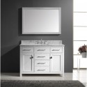 Caroline 48" Single Bathroom Vanity in White with Marble Top and Square Sink with Polished Chrome Faucet and Mirror