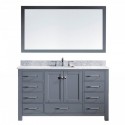 Caroline 60" Single Bathroom Vanity in Grey with Marble Top and Round Sink with Mirror