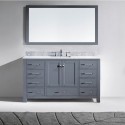 Caroline 60" Single Bathroom Vanity in Grey with Marble Top and Round Sink with Mirror