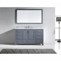 Caroline 60" Single Bathroom Vanity in Grey with Marble Top and Round Sink with Mirror