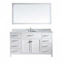 Caroline 60" Single Bathroom Vanity in White with Marble Top and Round Sink with Mirror