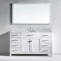 Caroline 60" Single Bathroom Vanity in White with Marble Top and Round Sink with Mirror