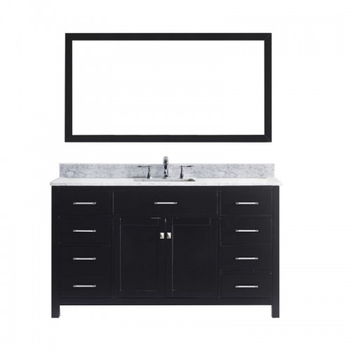 Caroline 60" Single Bathroom Vanity in Espresso with Marble Top and Square Sink with Mirror
