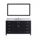 Caroline 60" Single Bathroom Vanity in Espresso with Marble Top and Square Sink with Mirror