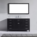 Caroline 60" Single Bathroom Vanity in Espresso with Marble Top and Square Sink with Mirror