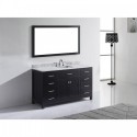 Caroline 60" Single Bathroom Vanity in Espresso with Marble Top and Square Sink with Mirror