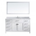 Caroline 60" Single Bathroom Vanity in White with Marble Top and Square Sink with Mirror