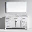 Caroline 60" Single Bathroom Vanity in White with Marble Top and Square Sink with Mirror