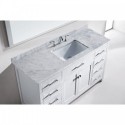 Caroline 60" Single Bathroom Vanity in White with Marble Top and Square Sink with Mirror