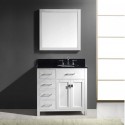 Caroline Parkway 36" Single Bathroom Vanity in White with Black Galaxy Granite Top and Round Sink with Brushed Nickel Faucet and Mirror