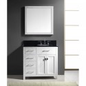 Caroline Parkway 36" Single Bathroom Vanity in White with Black Galaxy Granite Top and Round Sink with Brushed Nickel Faucet and Mirror