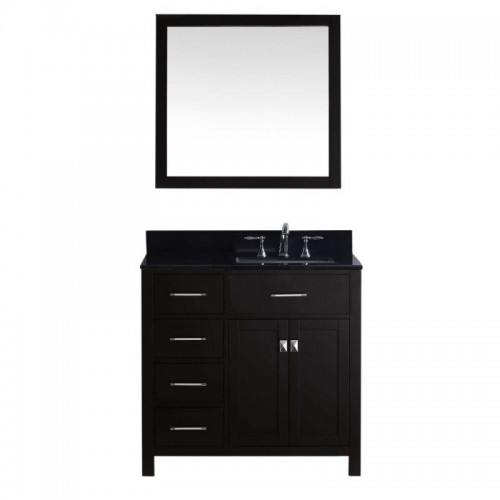 Caroline Parkway 36" Single Bathroom Vanity in Espresso with Black Galaxy Granite Top and Square Sink with Brushed Nickel Faucet and Mirror