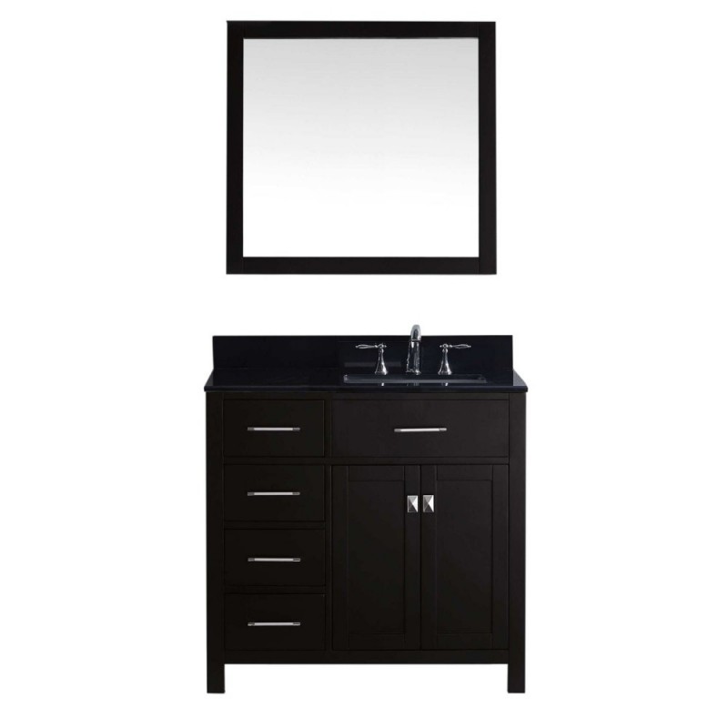 Caroline Parkway 36" Single Bathroom Vanity in Espresso with Black Galaxy Granite Top and Square Sink with Brushed Nickel Faucet and Mirror