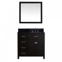 Caroline Parkway 36" Single Bathroom Vanity in Espresso with Black Galaxy Granite Top and Square Sink with Brushed Nickel Faucet and Mirror