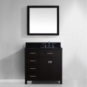 Caroline Parkway 36" Single Bathroom Vanity in Espresso with Black Galaxy Granite Top and Square Sink with Brushed Nickel Faucet and Mirror