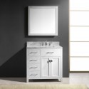 Caroline Parkway 36" Single Bathroom Vanity in White with Marble Top and Square Sink with Polished Chrome Faucet and Mirror