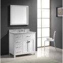Caroline Parkway 36" Single Bathroom Vanity in White with Marble Top and Square Sink with Polished Chrome Faucet and Mirror