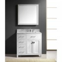 Caroline Parkway 36" Single Bathroom Vanity in White with Marble Top and Square Sink with Polished Chrome Faucet and Mirror