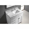 Caroline Parkway 36" Single Bathroom Vanity in White with Marble Top and Square Sink with Polished Chrome Faucet and Mirror