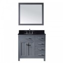 Caroline Parkway 36" Single Bathroom Vanity in Grey with Black Galaxy Granite Top and Round Sink with Mirror