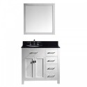 Caroline Parkway 36" Single Bathroom Vanity in White with Black Galaxy Granite Top and Round Sink with Brushed Nickel Faucet and Mirror