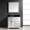 Caroline Parkway 36" Single Bathroom Vanity in White with Black Galaxy Granite Top and Round Sink with Brushed Nickel Faucet and Mirror