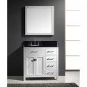 Caroline Parkway 36" Single Bathroom Vanity in White with Black Galaxy Granite Top and Round Sink with Brushed Nickel Faucet and Mirror
