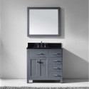 Caroline Parkway 36" Single Bathroom Vanity in Grey with Black Galaxy Granite Top and Square Sink with Polished Chrome Faucet and Mirror