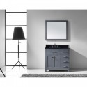 Caroline Parkway 36" Single Bathroom Vanity in Grey with Black Galaxy Granite Top and Square Sink with Polished Chrome Faucet and Mirror