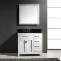 Caroline Parkway 36" Single Bathroom Vanity in White with Black Galaxy Granite Top and Round Sink with Brushed Nickel Faucet and Mirror