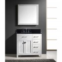 Caroline Parkway 36" Single Bathroom Vanity in White with Black Galaxy Granite Top and Round Sink with Brushed Nickel Faucet and Mirror