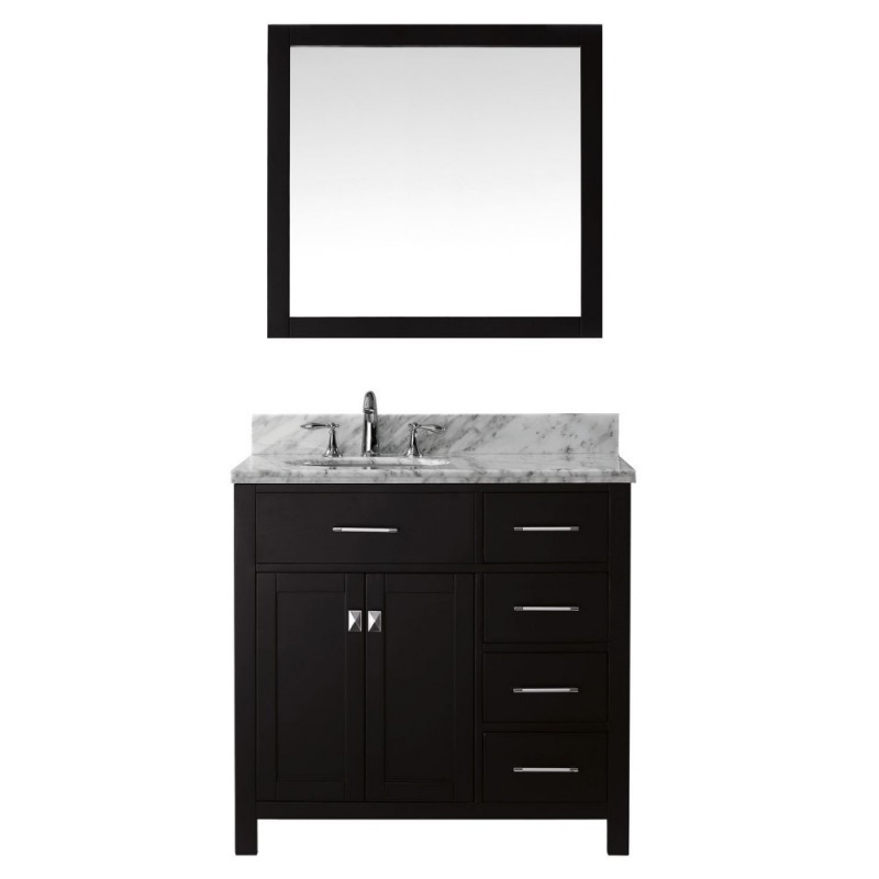 Caroline Parkway 36" Single Bathroom Vanity in Espresso with Marble Top and Round Sink with Mirror