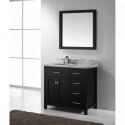Caroline Parkway 36" Single Bathroom Vanity in Espresso with Marble Top and Round Sink with Mirror