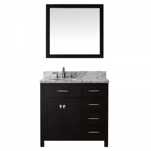 Caroline Parkway 36" Single Bathroom Vanity in Espresso with Marble Top and Round Sink with Brushed Nickel Faucet and Mirror