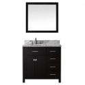 Caroline Parkway 36" Single Bathroom Vanity in Espresso with Marble Top and Round Sink with Brushed Nickel Faucet and Mirror