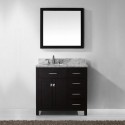 Caroline Parkway 36" Single Bathroom Vanity in Espresso with Marble Top and Round Sink with Brushed Nickel Faucet and Mirror