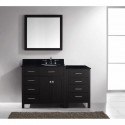 Caroline Parkway 57" Single Bathroom Vanity in Espresso with Black Galaxy Granite Top and Round Sink with Brushed Nickel Faucet and Mirror