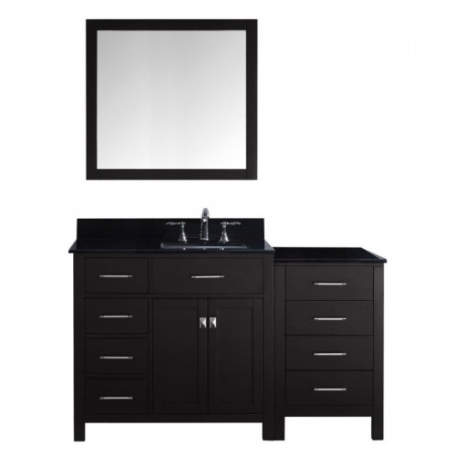 Caroline Parkway 57" Single Bathroom Vanity in Espresso with Black Galaxy Granite Top and Square Sink with Polished Chrome Faucet and Mirror