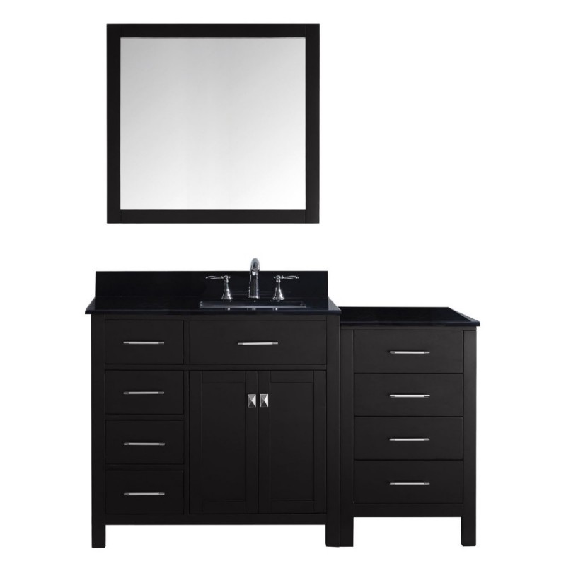 Caroline Parkway 57" Single Bathroom Vanity in Espresso with Black Galaxy Granite Top and Square Sink with Polished Chrome Faucet and Mirror