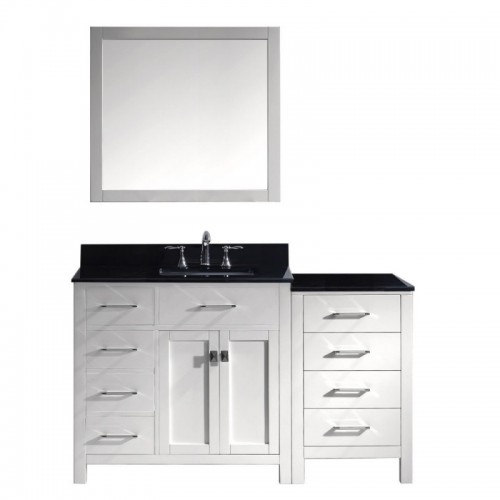 Caroline Parkway 57" Single Bathroom Vanity in White with Black Galaxy Granite Top and Square Sink with Mirror