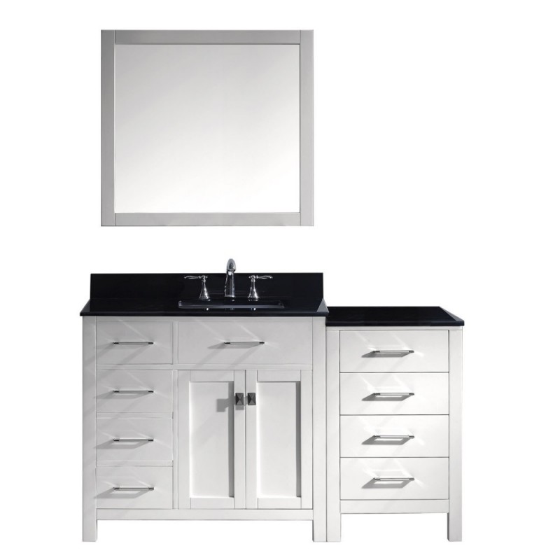 Caroline Parkway 57" Single Bathroom Vanity in White with Black Galaxy Granite Top and Square Sink with Mirror