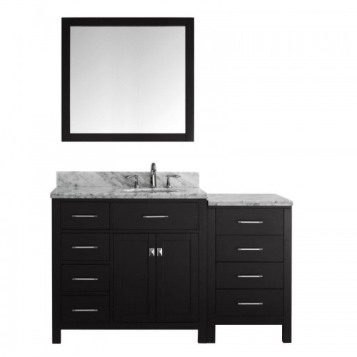 Caroline Parkway 57" Single Bathroom Vanity in Espresso with Marble Top and Round Sink with Mirror