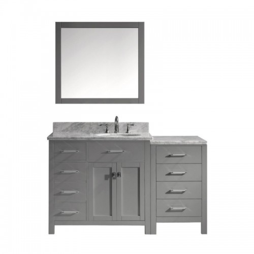 Caroline Parkway 57" Single Bathroom Vanity in Grey with Marble Top and Round Sink with Brushed Nickel Faucet and Mirror