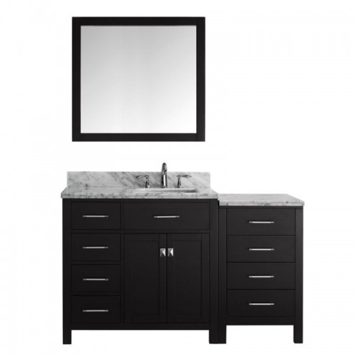Caroline Parkway 57" Single Bathroom Vanity in Espresso with Marble Top and Square Sink with Polished Chrome Faucet and Mirror