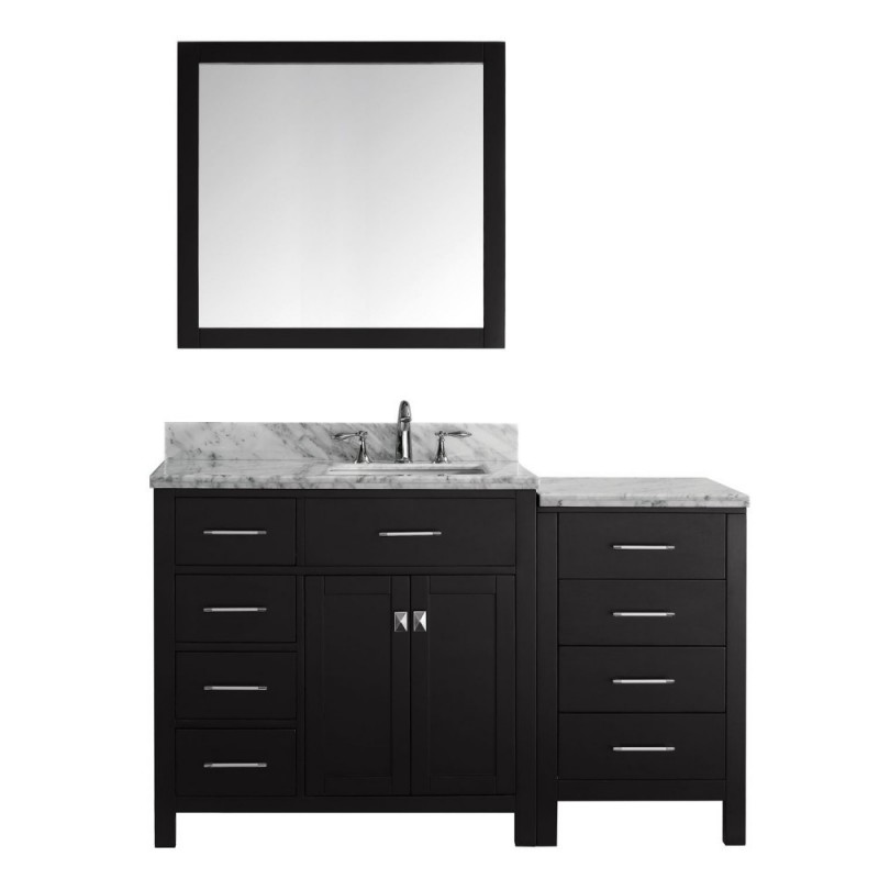 Caroline Parkway 57" Single Bathroom Vanity in Espresso with Marble Top and Square Sink with Polished Chrome Faucet and Mirror