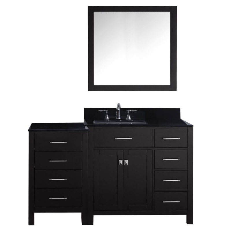 Caroline Parkway 57" Single Bathroom Vanity in Espresso with Black Galaxy Granite Top and Square Sink with Brushed Nickel Faucet and Mirror