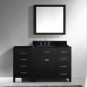 Caroline Parkway 57" Single Bathroom Vanity in Espresso with Black Galaxy Granite Top and Square Sink with Brushed Nickel Faucet and Mirror