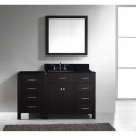 Caroline Parkway 57" Single Bathroom Vanity in Espresso with Black Galaxy Granite Top and Square Sink with Brushed Nickel Faucet and Mirror