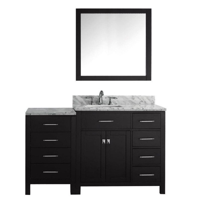 Caroline Parkway 57" Single Bathroom Vanity in Espresso with Marble Top and Square Sink with Brushed Nickel Faucet and Mirror