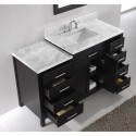 Caroline Parkway 57" Single Bathroom Vanity in Espresso with Marble Top and Square Sink with Brushed Nickel Faucet and Mirror